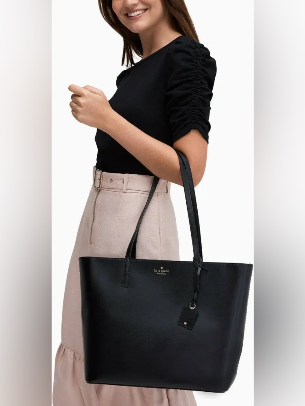Authentic Kate Spade medium tote WKR00545 “Schuyler” Black Leather Tote Bag